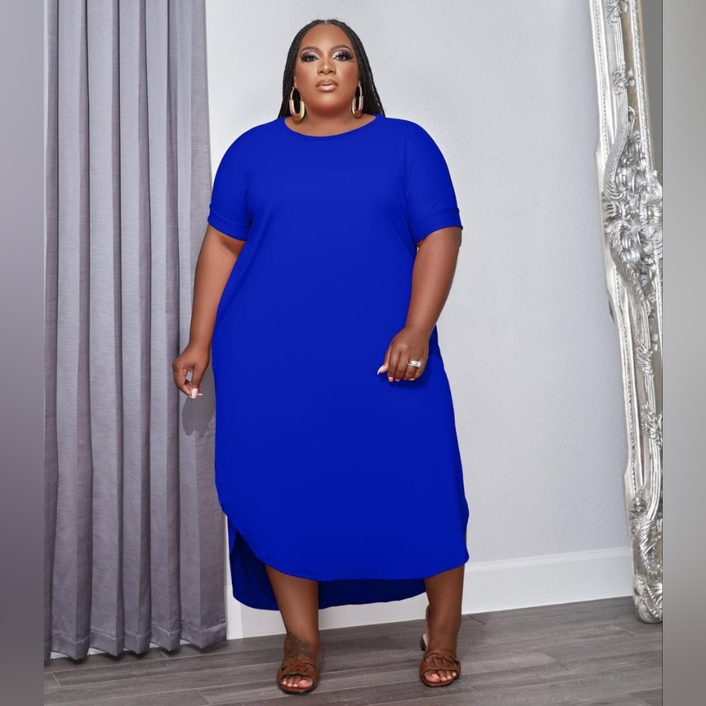 Women's Blue Midi Hi-Low Dress